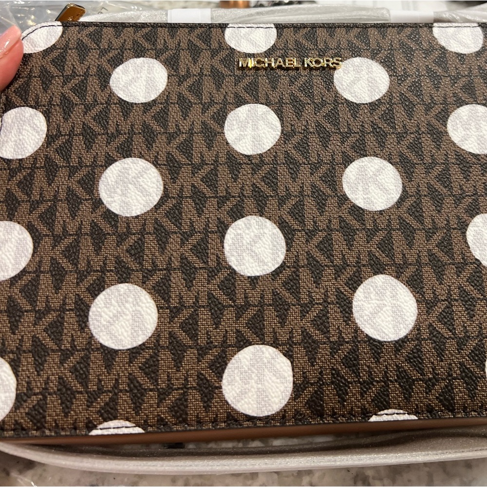 Michael Kors Brown and White Polka Dot Accent Bag